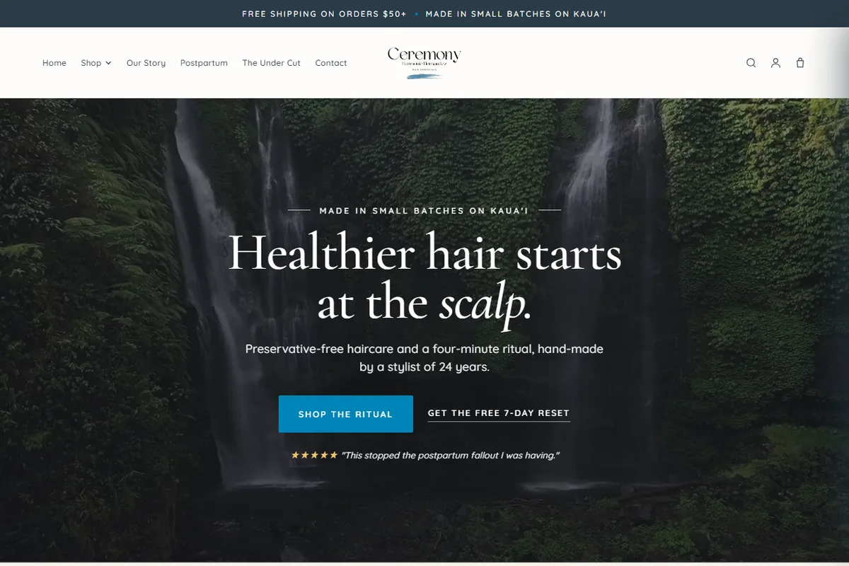 Ceremony by Harmonie Shopify storefront homepage
