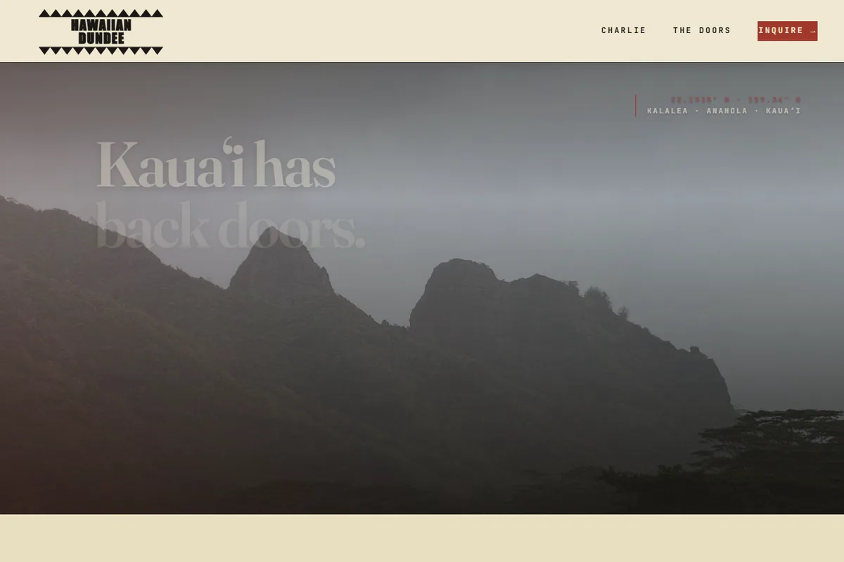 Hawaiian Dundee custom-coded website homepage